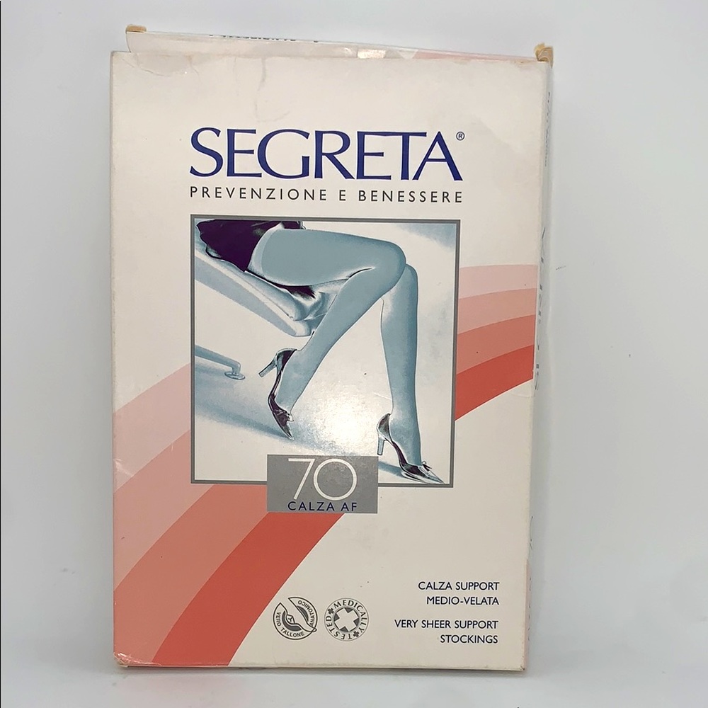 Segreta NIB Very Sheer Support Stockings 3 21 Noisette Thigh High Made in Italy